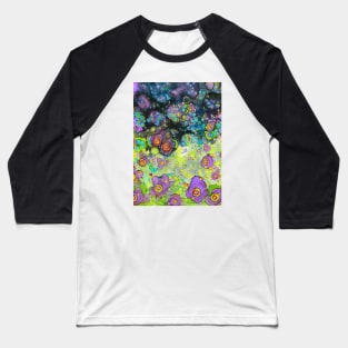 Purple Floral Field at Night Landscape Baseball T-Shirt